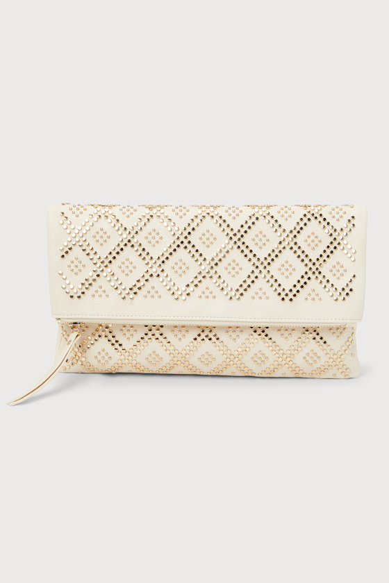 Crowd Pleaser Cream Studded Clutch 7