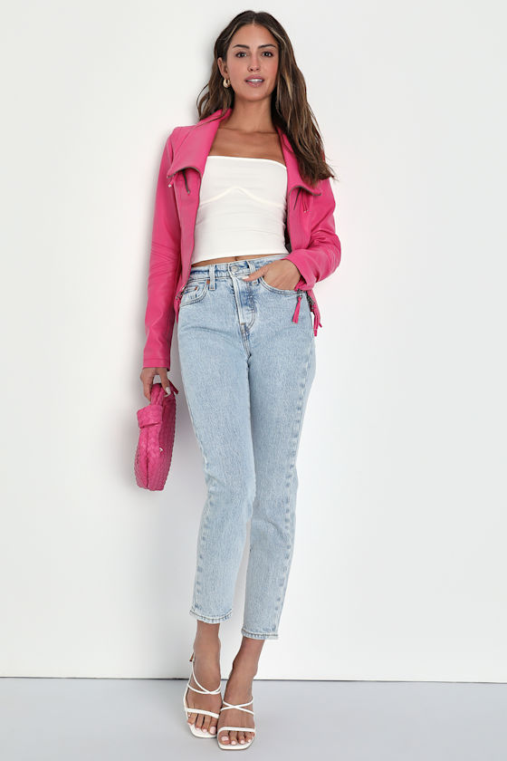 Vegan Leather Jacket - Hot Pink Jacket - Moto Jacket - Outerwear