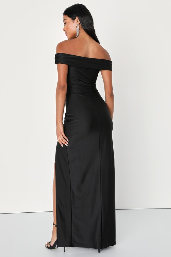 Sexy Black Gown - Off-the-Shoulder Gown - Slinky Black Dress - Lulus