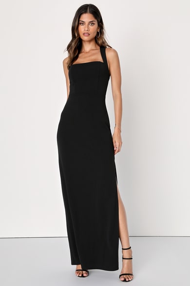 Inspiring Allure Black Square Neck Column Maxi Dress