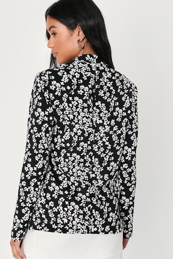 Blazer with Cutout Floral Embellishments - White main image 1