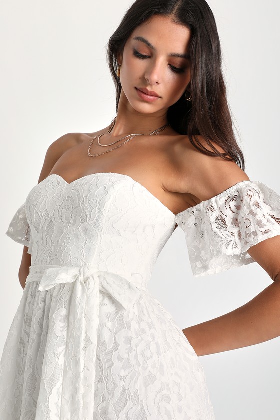 White Lace Mini Dress - White OTS Dress - White Skater Dress - Lulus