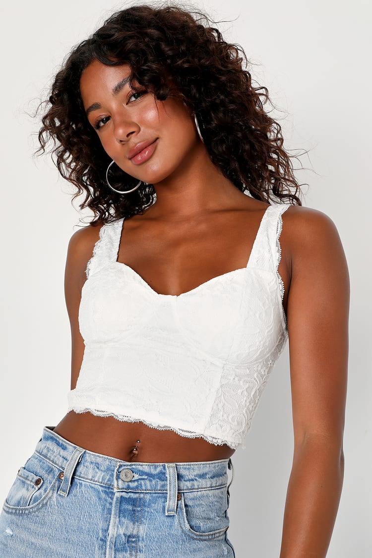 Ivory Lace Cami - Cropped Bustier Top - Cute Lacy Cami Top - Lulus