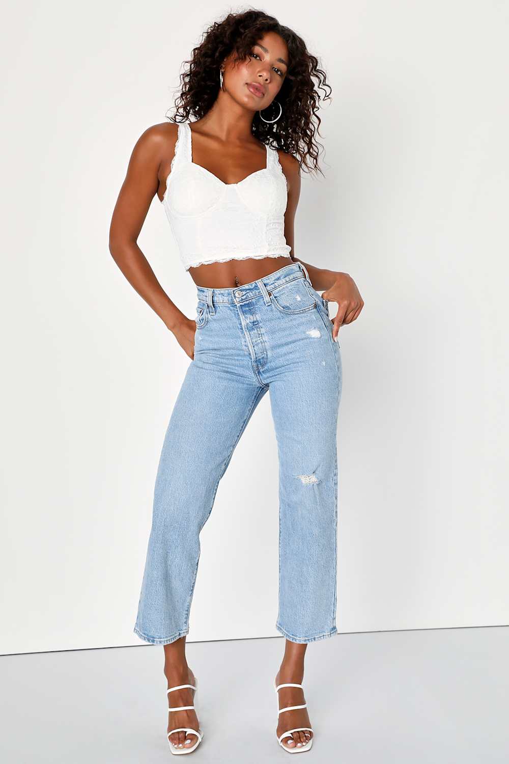 Flirtatious Attitude Ivory Lace Cropped Bustier Cami Top