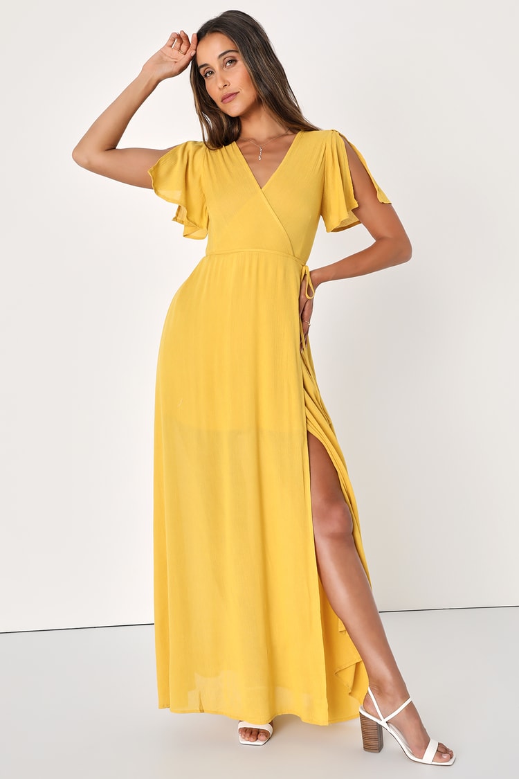 Lovely Golden Yellow Dress - Wrap Dress - Maxi Dress - Lulus