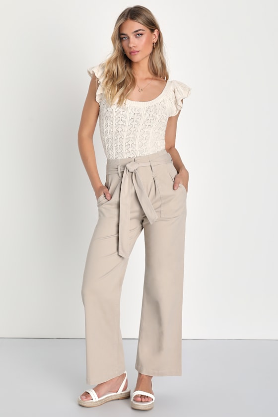 Aster Sleeveless Knit Front Tie Top Beige