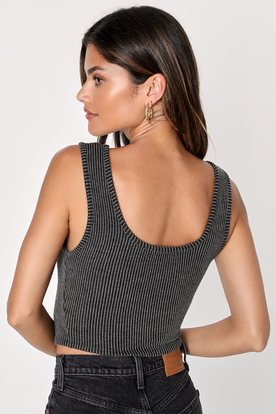 Black Ribbed Tank Top Cropped Tank Top Corset Tank Top Lulus