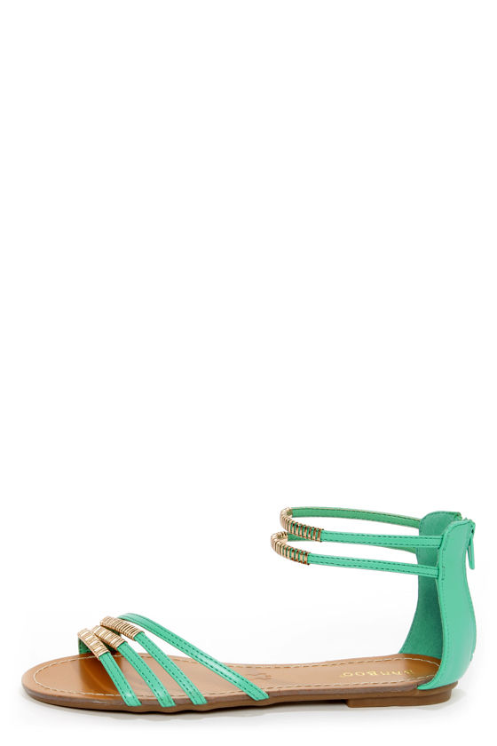 Bamboo Haile 01 Seafoam and Gold Strappy Gladiator Sandals