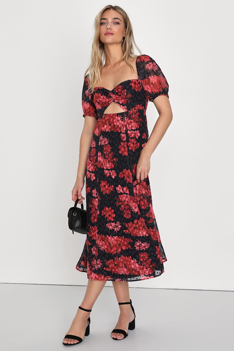 knee length dresses for ladies Zapakasa Women Black and Red Satin Midi Polka Dot Dress with Bow Halter A  Line Vintage Party Dress