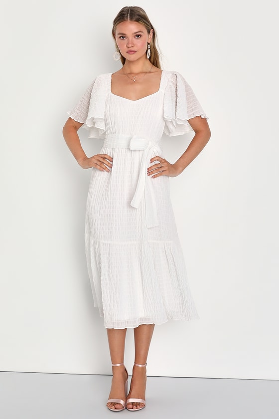 White Ruffled Dress - Flutter Sleeve Midi Dress - Midi Dress - Lulus