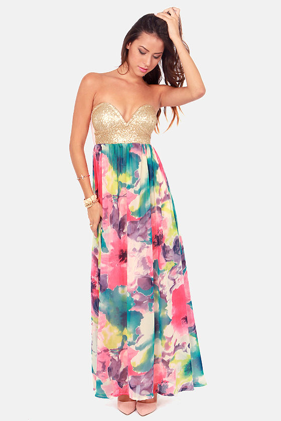 Sexy Sequin Dress - Floral Print Dress - Maxi Dress - $75.00 - Lulus