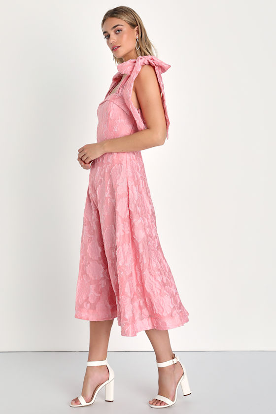 Botanical Jacquard Tie Strap Midi Dress main image 1