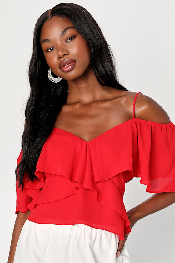 Red Chiffon Tiered Top OffTheShoulder Top Cami Top Lulus