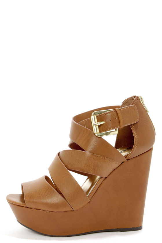 tan strap wedges