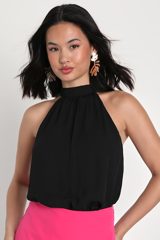 Helter Neck Tank Top - Black