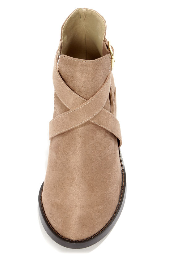 Soda Tidy Light Taupe Belted Cutout Ankle Boots - $28.00