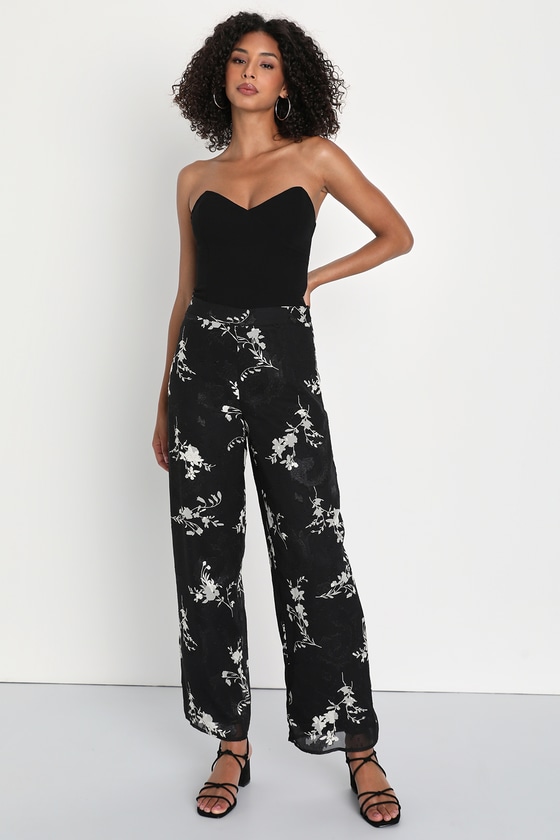 Black and White Pants - Floral Print Pants - Wide Leg Pants