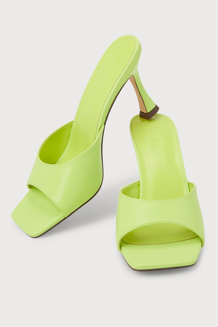 Lime Green Sandals - Slide-On Sandals - Sculpted Heel Sandals