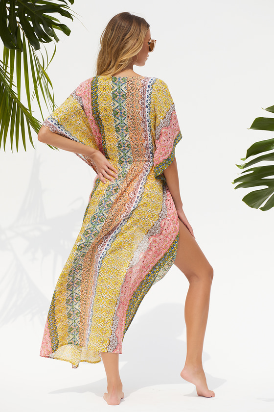 Lulus Sweetly Seaside Lime Green Multi Paisley Print Swim Cover-up