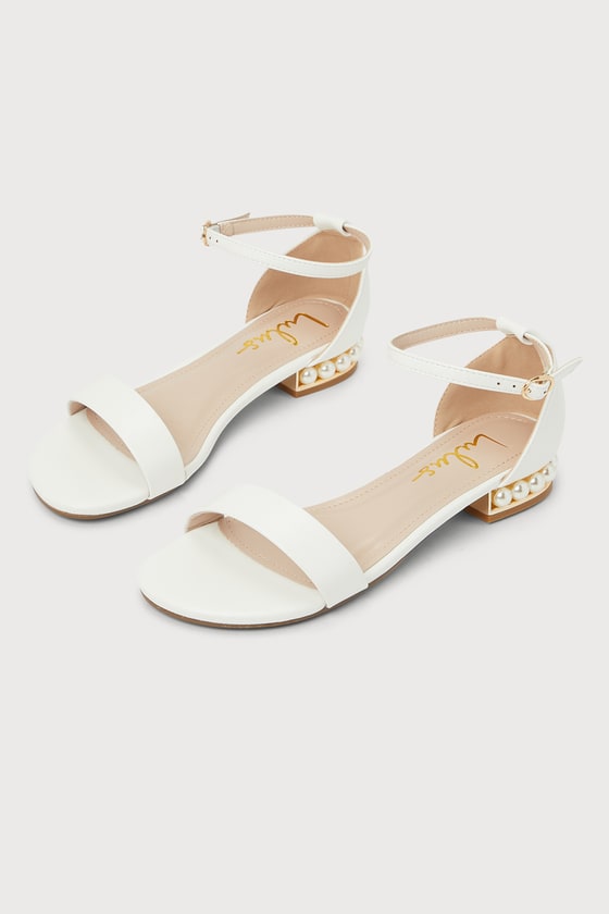 Lulus Romay White Pearl Ankle Strap Sandal Heels