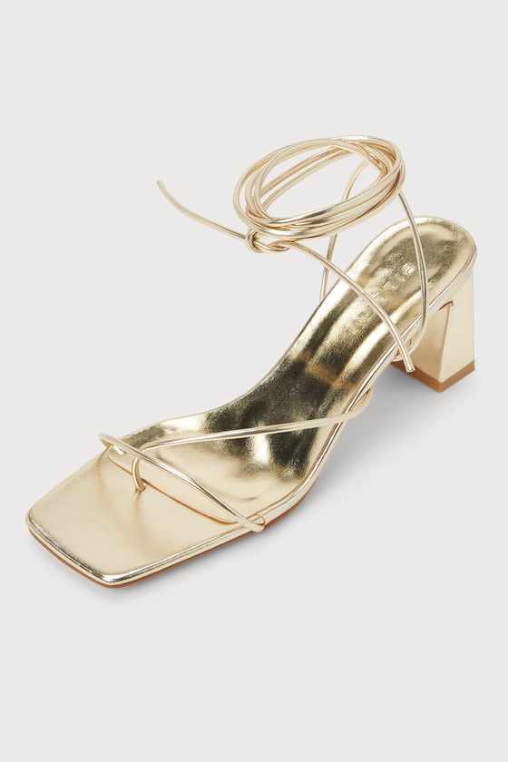 Billini Inayah Gold Metallic Strappy Lace-up High Heel Sandal Heels