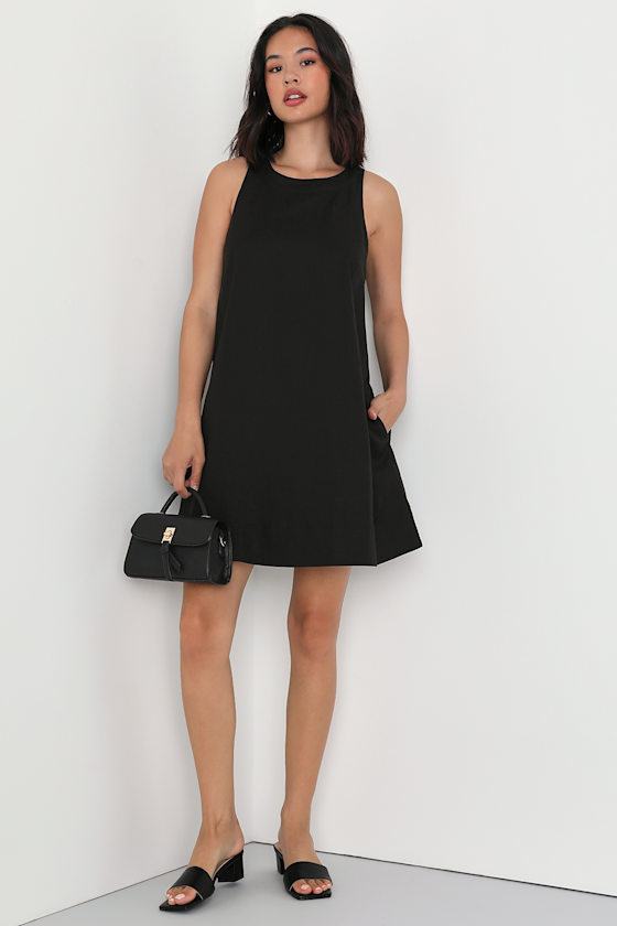 Black Linen Shift Dress Shift Mini Dress Dress with Pockets Lulus