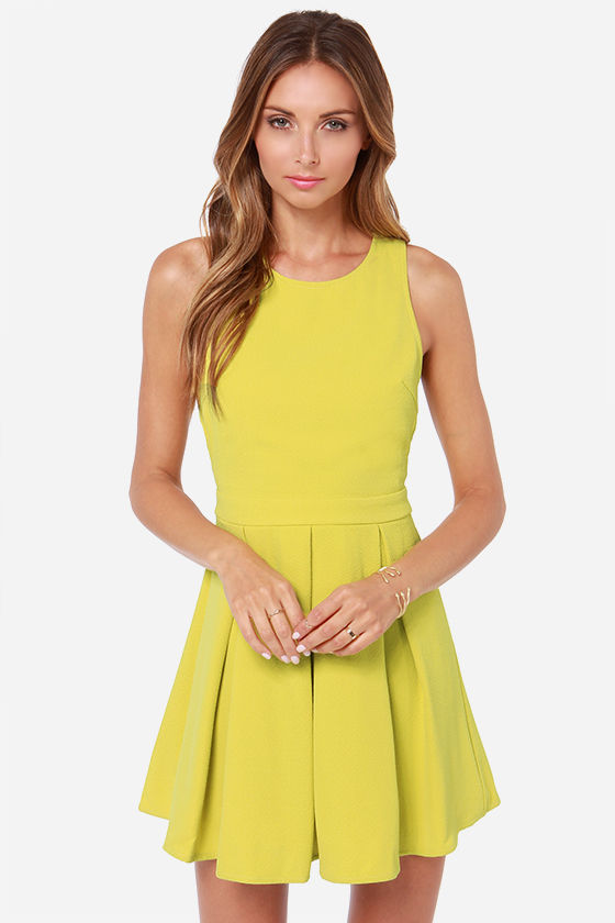 Cute Chartreuse Dress - Cutout Dress - Skater Dress - $59.00
