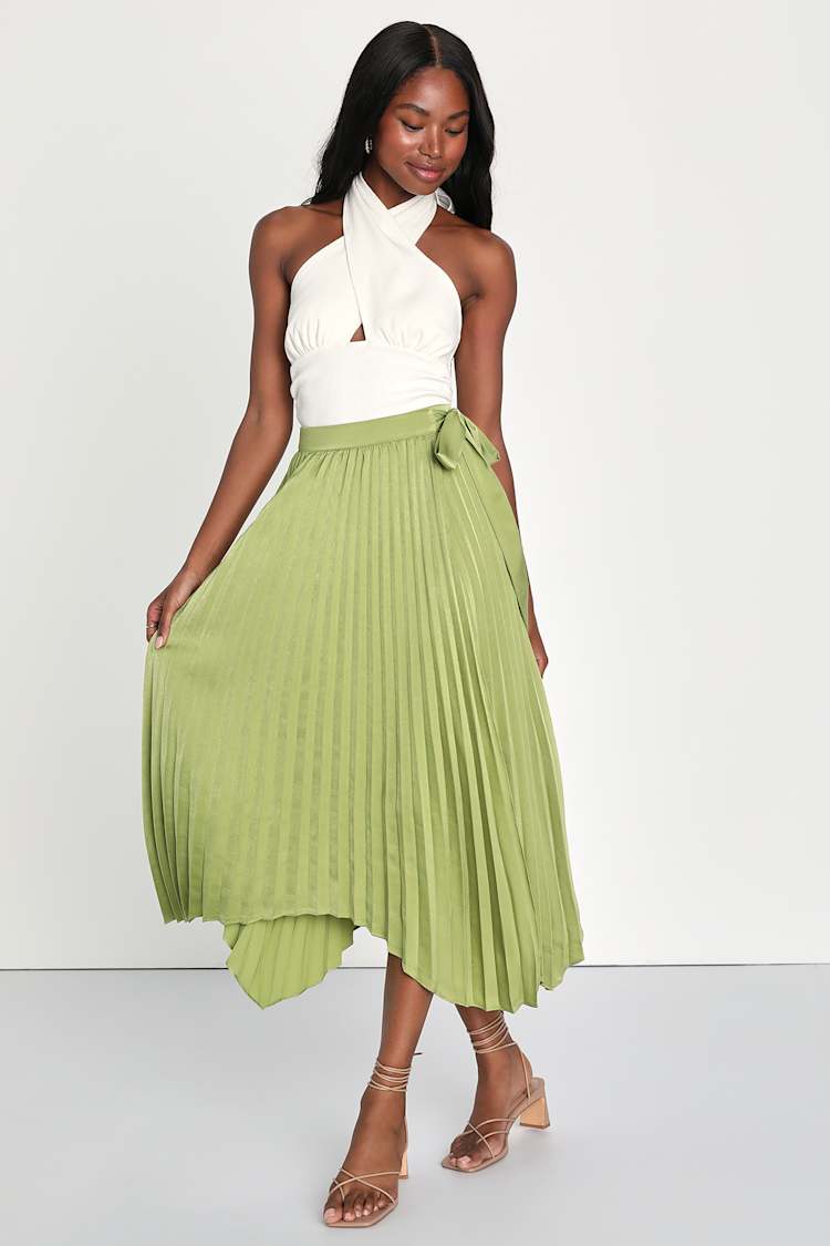 Green Satin Skirt - Green High-Rise Skirt - Green Wrap Skirt - Lulus 