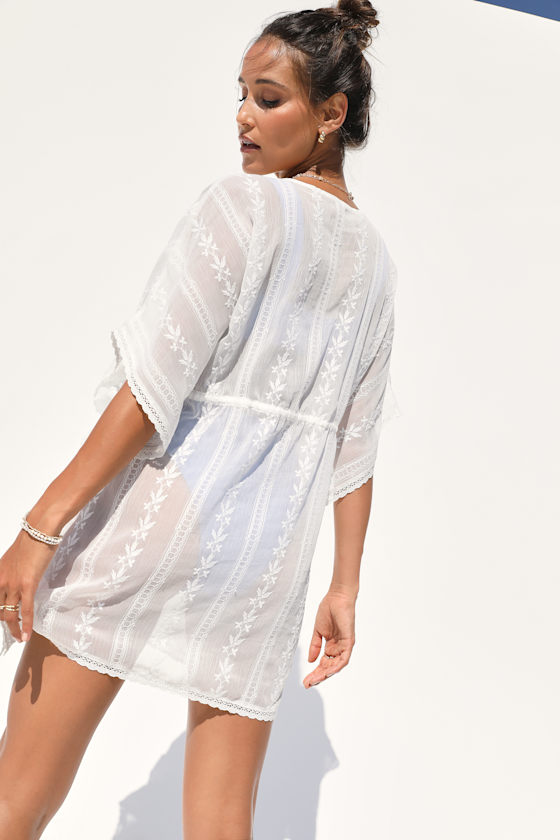 Ivory Embroidered Swim CoverUp Drawstring Swim CoverUp Swim Lulus