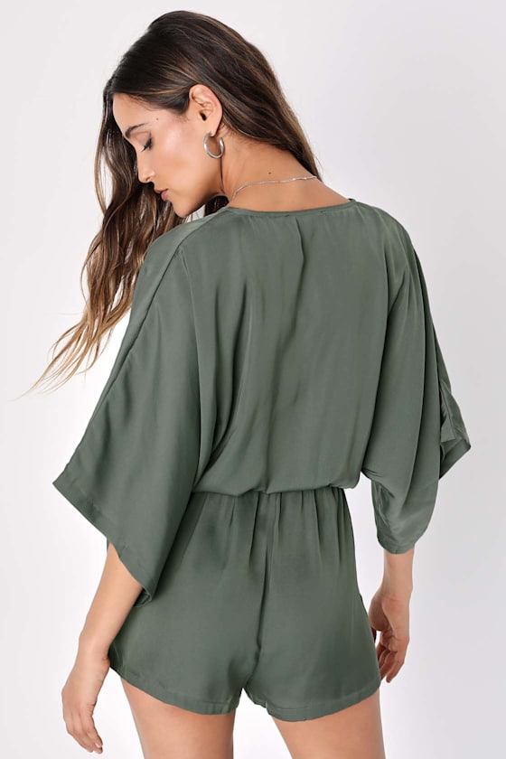 Ain't It Grand Olive Green Satin Surplice Romper 2