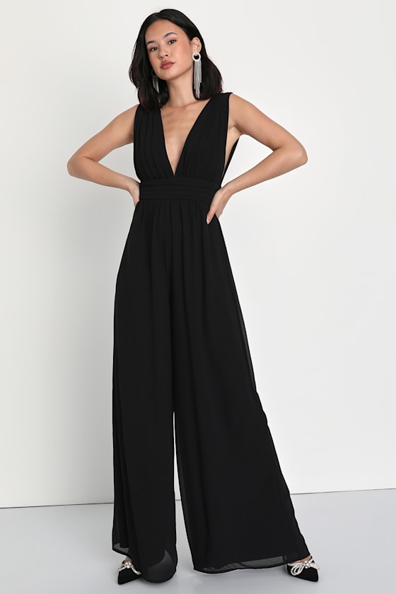 Black Solid Wide Leg Jumpsuit main image 0