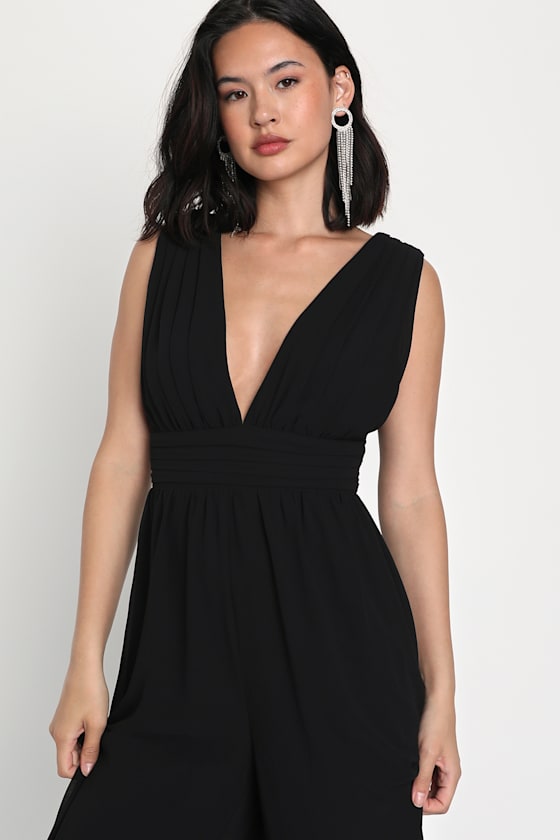 Black V-Neck Wide-Leg Jumpsuit