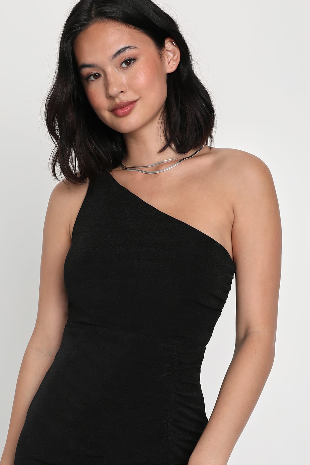 Especially Breathtaking Black Ruched One-Shoulder Maxi Dress