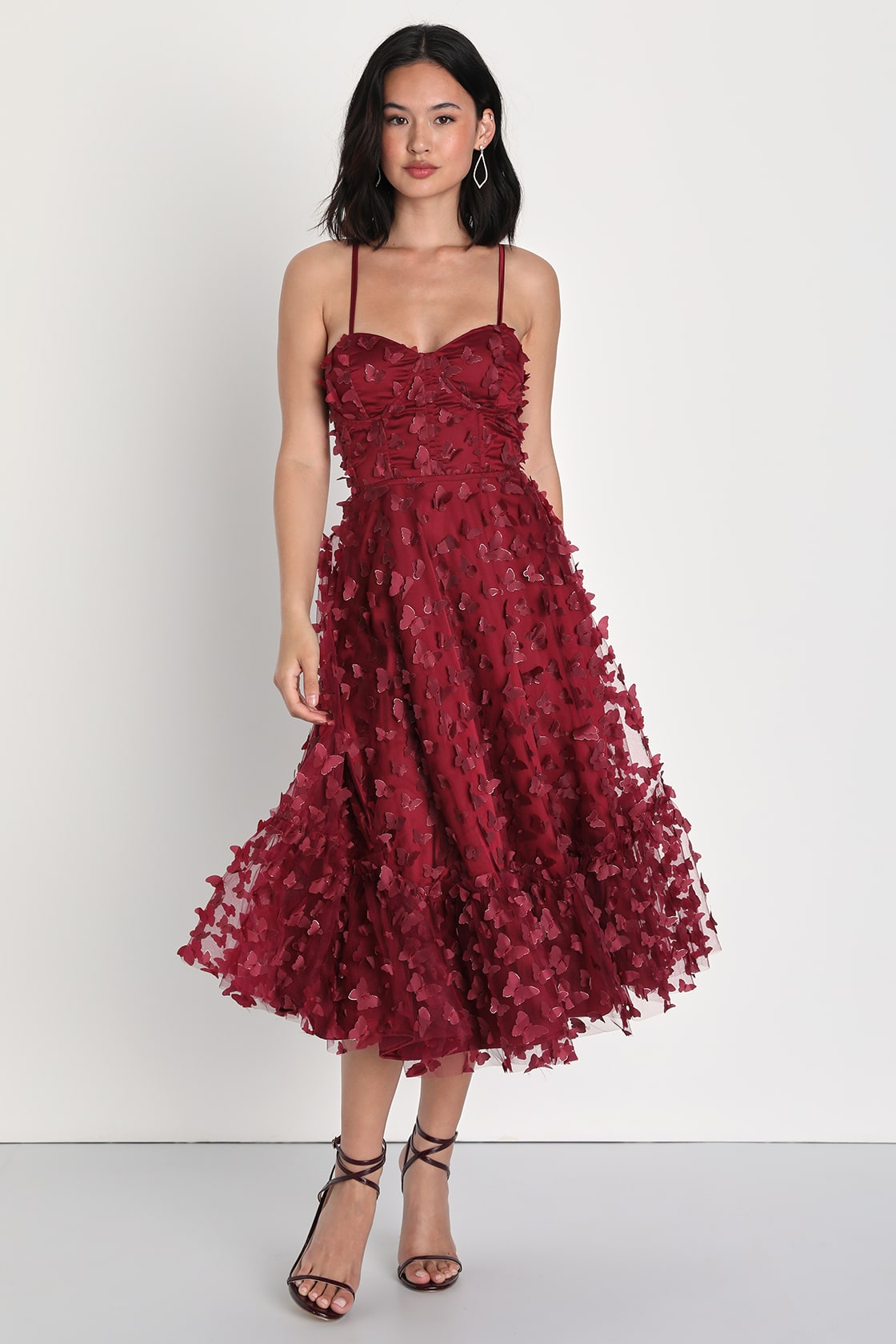 Time to Fly Burgundy Butterfly Lace-Up Midi Dress