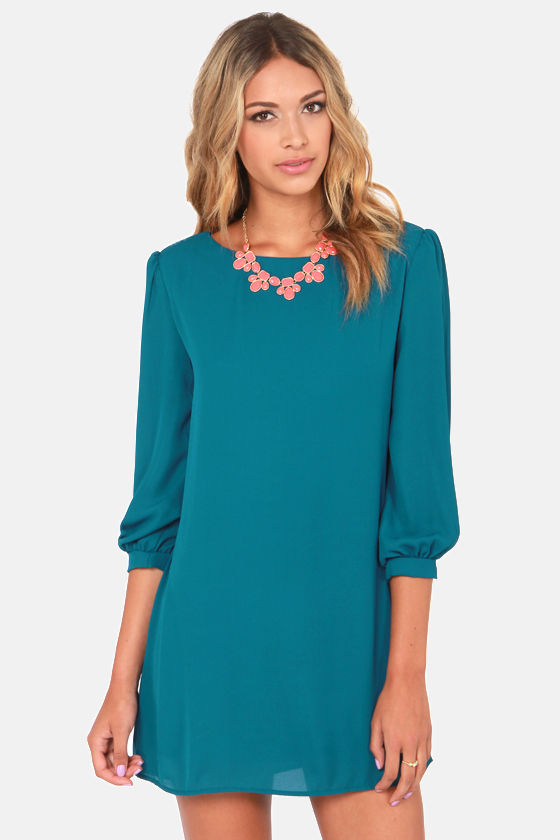 teal shift dress