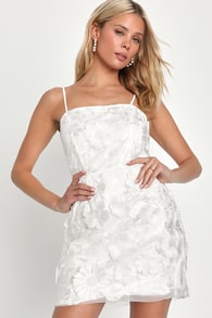 Blossoming Dream White 3D Floral Embroidered Bodycon Mini Dress