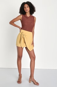 Knot Basic Yellow Tie-Front Mini Skirt