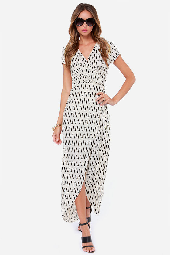 Cute Cream Dress Wrap Dress Print Dress 43.00 Lulus