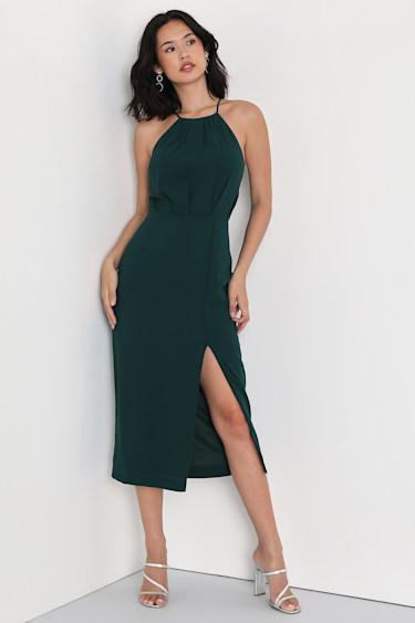Emerald Green Sleeveless Midi Dress | Womens | X-Small (Available in M, L) | 100% Polyester | Lulus | Holiday Dresses