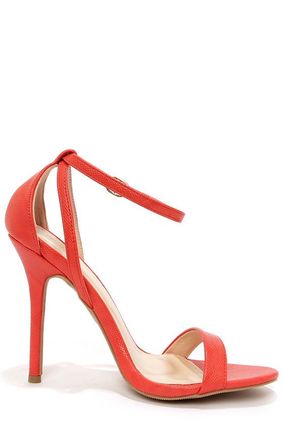 Cute Snakeskin Heels - Ankle Strap Heels - Red Heels - $22.00