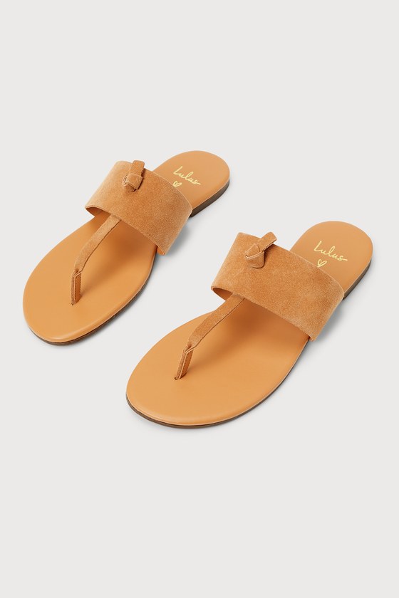 Brown Thongs Sandals - Flat Thong Sandals - Suede Leather Sandals - Lulus