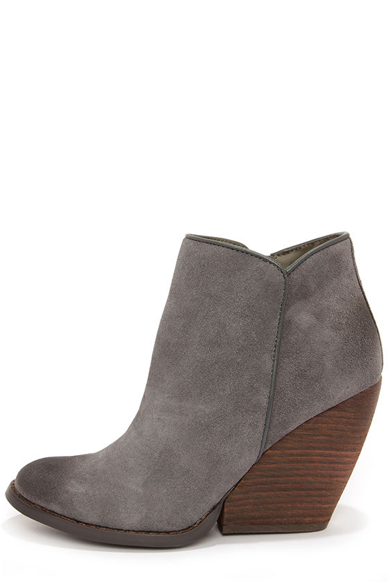 Cute Charcoal Suede Booties - Wedge 