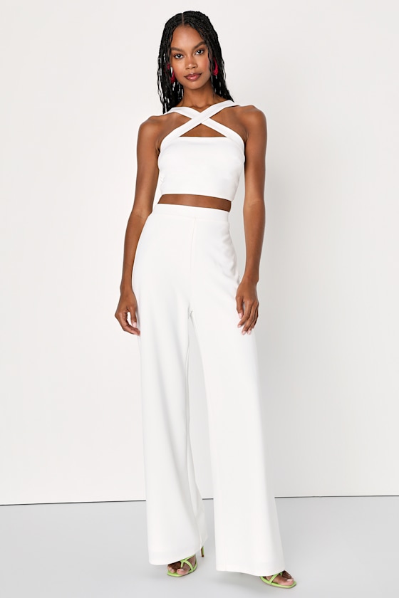 Ivory CrossFront Jumpsuit Wide Leg Jumpsuit 2Pc Jumpsuit Lulus