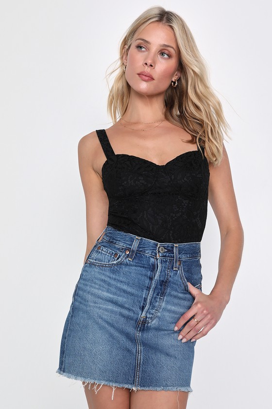 Lulus Fit To Wow Black Lace Sleeveless Bustier Bodysuit