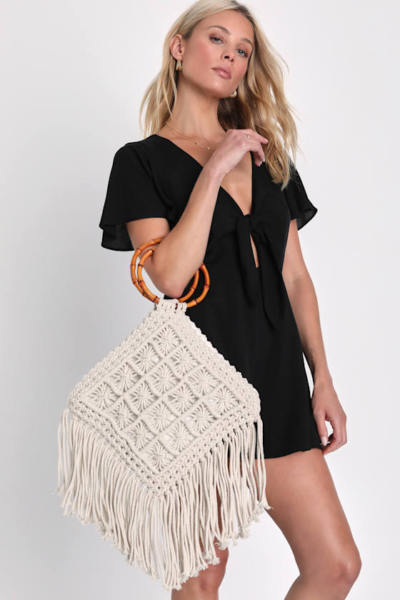 Island Instinct Beige Crochet Bamboo Handle Bag 1