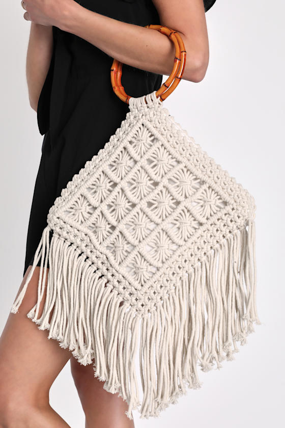 Island Instinct Beige Crochet Bamboo Handle Bag 7