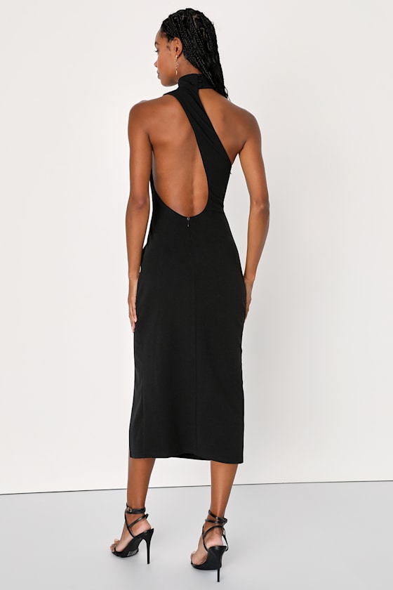 Black Asymmetrical Dress - Halter Midi Dress - Cutout Midi Dress - Image 2