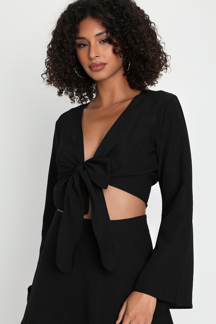 Black Crop Top - Tie-Back Crop Top - Women's Tops - Linen Top - Lulus