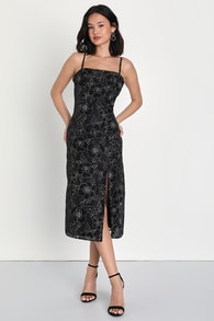 Made for the Occasion Black Floral Jacquard Midi Dress