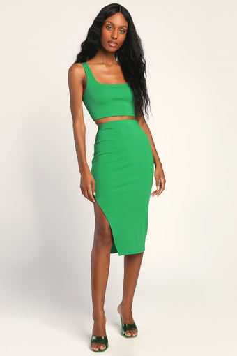 Set For Life Green Ribbed Bodycon Two-Piece Dress